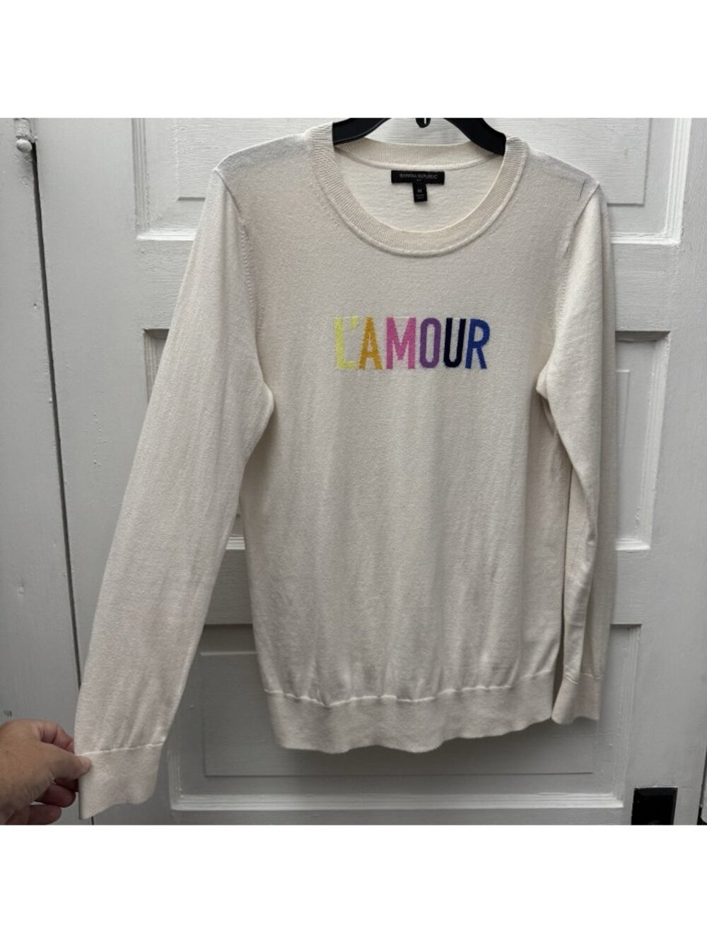 Banana Republic L’Amour Sweater Women Medium Ivory Graphic Lightweight Knit - Picture 1 of 7
